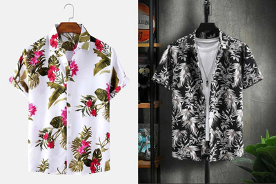 Qlonz Store Men Printed Casual Red, Black Shirt(Pack of 2)