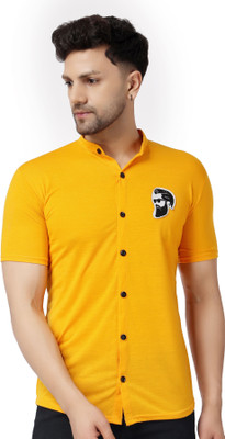 Lawful Casual Men Solid Casual Yellow Shirt