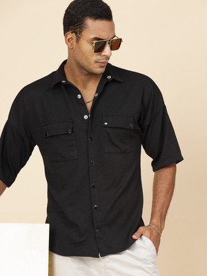 RIGO Men Solid Casual Black Shirt
