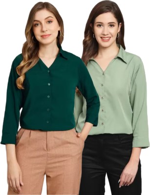 FUNDAY FASHION Women Solid Casual Dark Green, Light Green Shirt(Pack of 2)