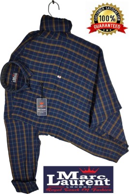 Marc Laurent Men Checkered Casual Dark Blue, Light Blue, Yellow Shirt