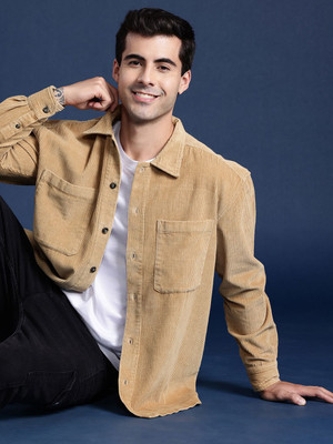 MastandHarbour Men Self Design Casual Beige Shirt