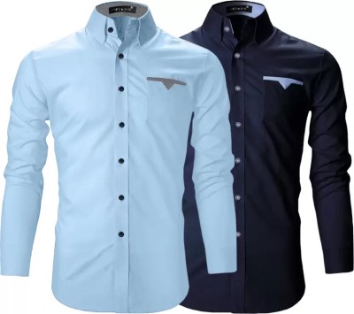 ROYAL SCOUT Men Solid Casual Dark Blue, Light Blue Shirt(Pack of 2)