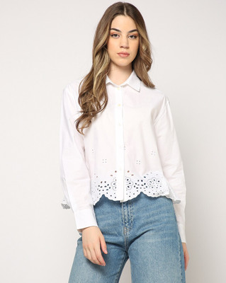 GAP Women Self Design Casual White Shirt