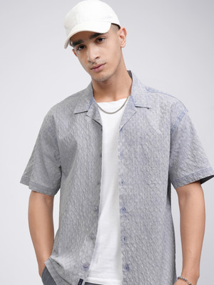 HIGHLANDER Men Self Design Casual Blue Shirt