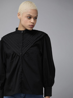 Roadster Women Solid Casual Black Shirt