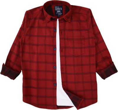 ROCKET SCIENCE Boys Checkered Casual Red Shirt