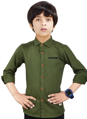 Paper Crane Boys Solid Casual Dark Green Shirt