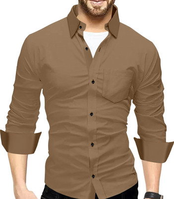 SHLOK TREND Men Solid Casual Brown Shirt