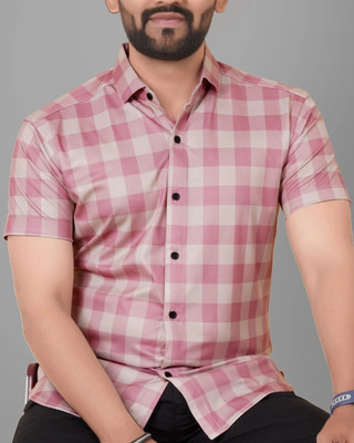 METRONAUT Men Checkered Casual Pink Shirt