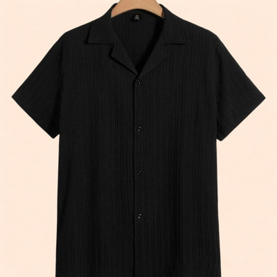 A DEEMOON TREND Men Self Design Casual Black Shirt