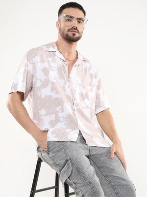 R&B Men Printed Casual Pink Shirt
