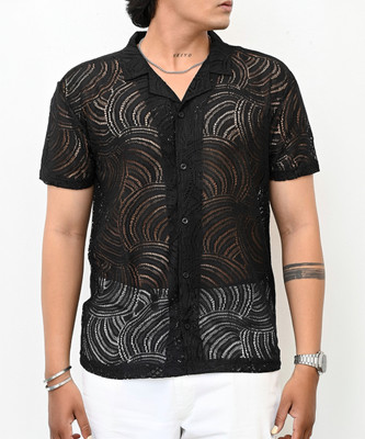 Jump Cuts Men Self Design Casual Black Shirt