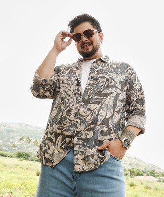 Instafab Plus Men Printed Casual Grey Shirt