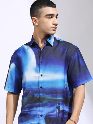 HIGHLANDER Men Dyed/Ombre Casual Blue Shirt