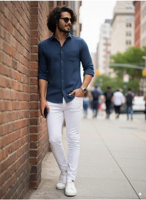 greet fashion Men Solid Casual Dark Blue Shirt