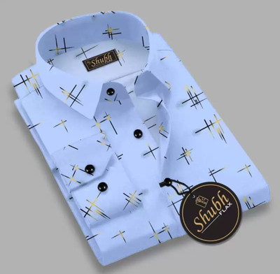 SHUBHFLAX Men Printed Formal Light Blue Shirt