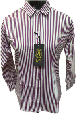 RS FASHION Women Striped Formal Purple Shirt