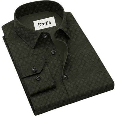 drezia Men Self Design Casual Green Shirt
