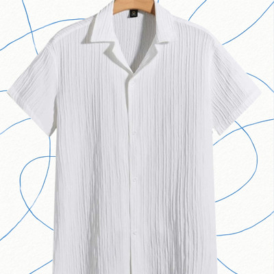 Looksky Men Self Design Casual White Shirt