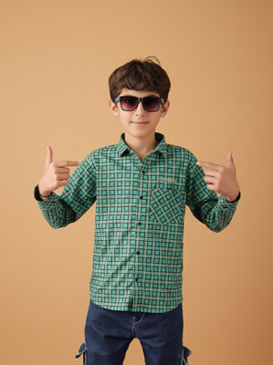 PROVOGUE Boys Checkered Casual Green Shirt