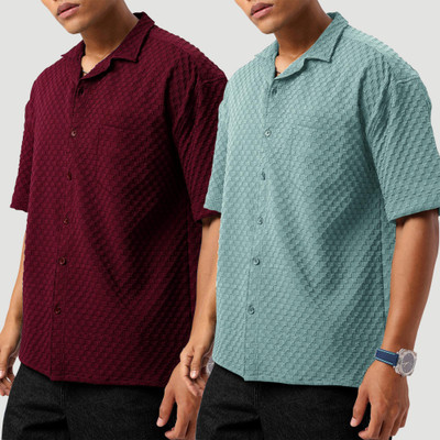 SZN Men Self Design Casual Multicolor Shirt(Pack of 2)