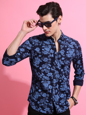 HIGHLANDER Men Printed Casual Dark Blue Shirt