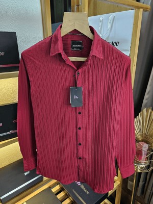 MAA UMA Men Self Design Casual Maroon Shirt