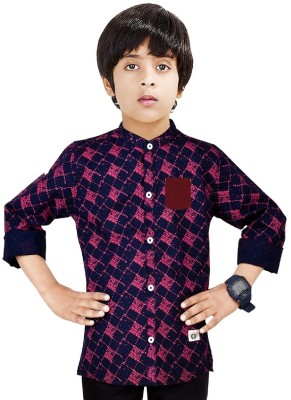 MADE IN THE SHADE Boys Printed Casual Maroon, Blue Shirt