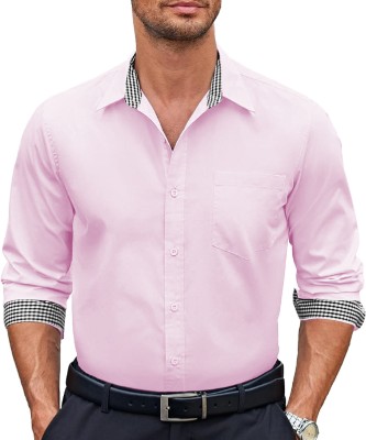 Webric Men Solid Formal Pink Shirt