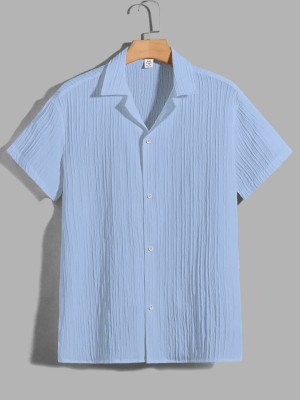 Wuxi Men Self Design Casual Light Blue Shirt