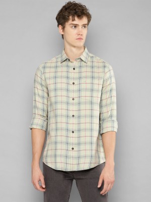 Allen Cooper Men Checkered Casual Beige, Blue Shirt