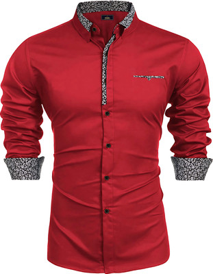 METRONAUT Men Printed Casual Red Shirt