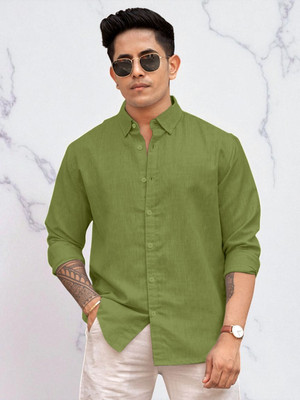 Yanthi Trend Men Self Design Casual Light Green Shirt