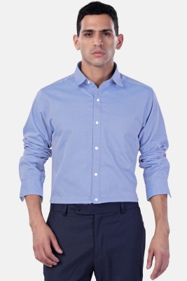 french crown Men Solid Formal Blue Shirt