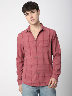 VASTRADO Men Checkered Casual Pink Shirt
