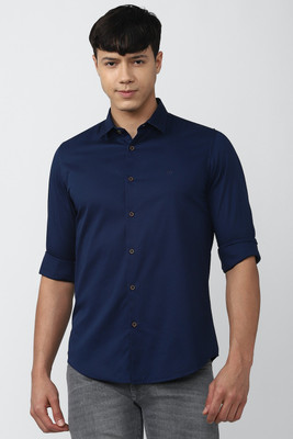 PETER ENGLAND Men Solid Casual Dark Blue Shirt