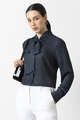 VAN HEUSEN Women Solid Formal Dark Blue Shirt