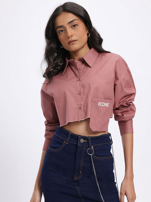 Glitchez Women Solid Casual Red Shirt