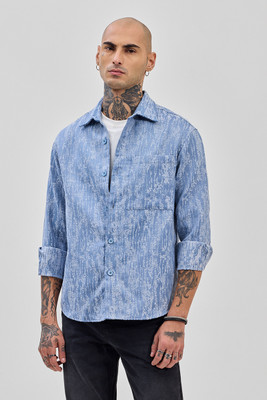 Snitch Men Printed Casual Blue Shirt