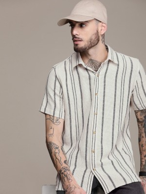 WROGN Men Striped Casual Grey Shirt