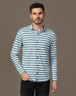 GEUM Men Self Design Casual Dark Blue Shirt