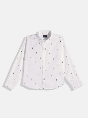 M&H Juniors Boys Printed Casual White Shirt