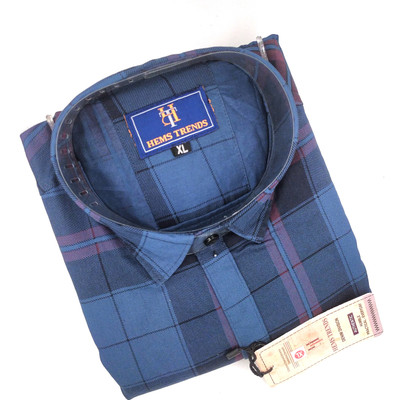 Hems trends Men Checkered Casual Blue Shirt