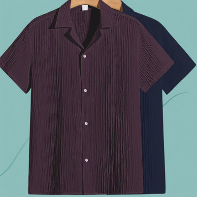 Jenil Fashion Men Striped Casual Purple, Dark Blue Shirt(Pack of 2)