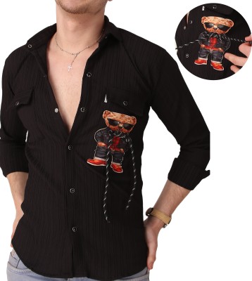 Plus91 Men Printed Casual Black Shirt