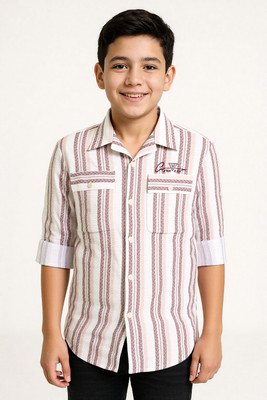 CAVIO Boys Striped Casual Orange Shirt