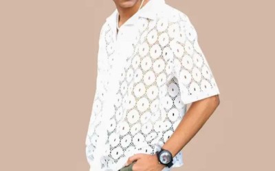 Saquib Men Self Design Party White Shirt