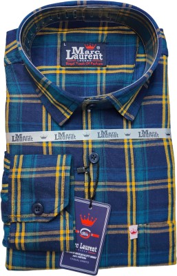 Marc Laurent Men Checkered Casual Dark Blue, Yellow, Light Blue Shirt