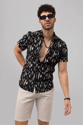 TIGERSNAKE Men Printed Casual Black Shirt